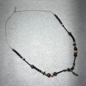 Boho Beaded Necklace Feather Charm Green Peach Black Gold String Pendant Jewelry